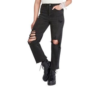 📍 Wild Fable Super High Rise Distressed Straight Ankle Jeans Black Size 6